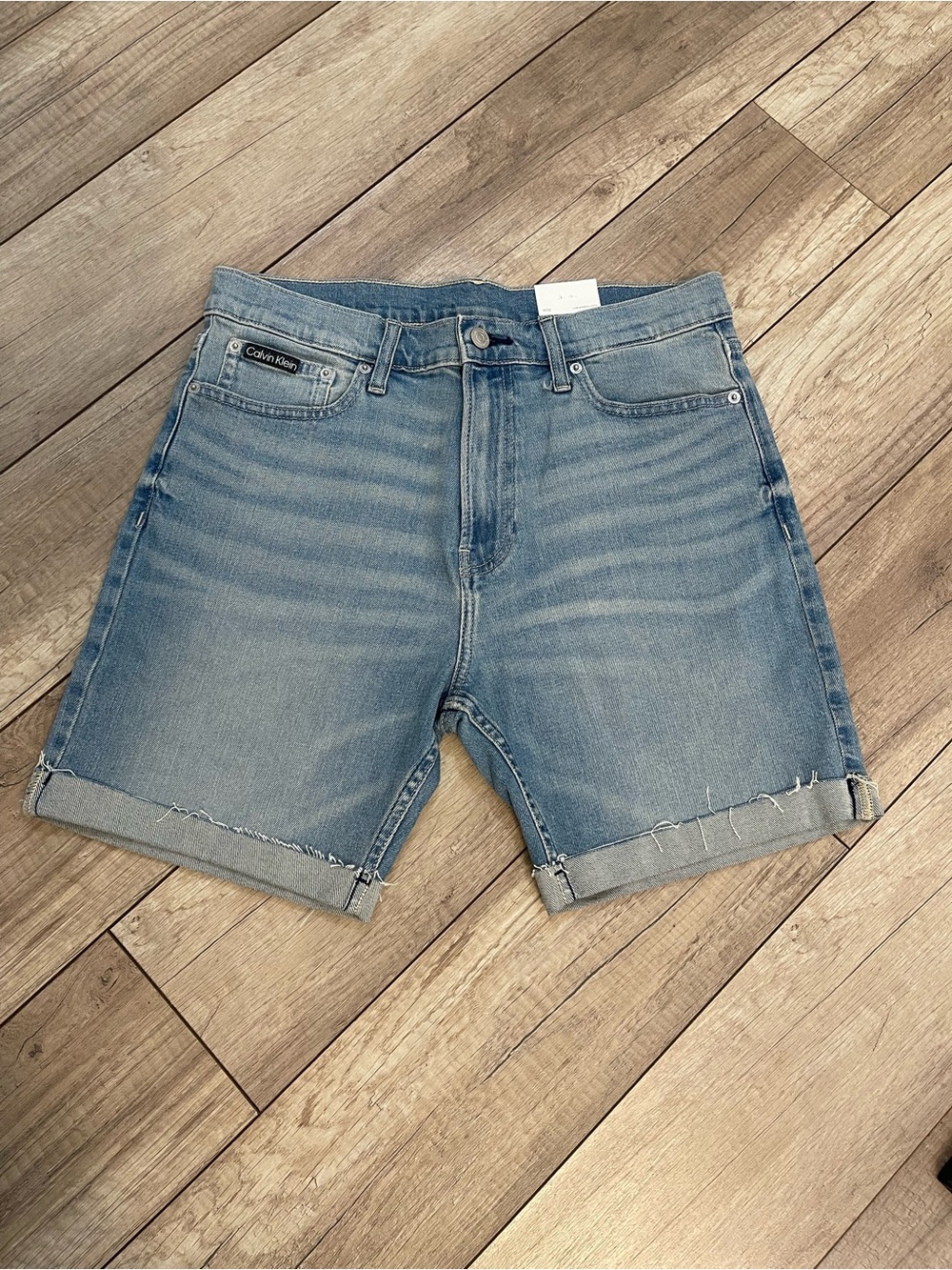 Calvin Klein Light Blue Denim Jean Shorts with Rolled Hem